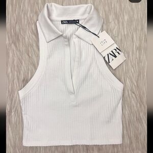 ZARA - Ribbed Polo Crop Top
